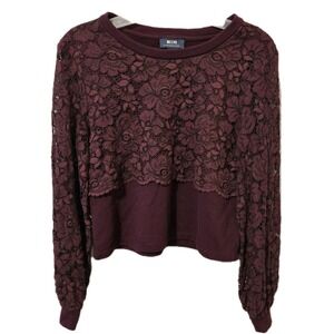 Maeve By Anthropologie Purple Lace Overlay Crop Sweatshirt  Size Small